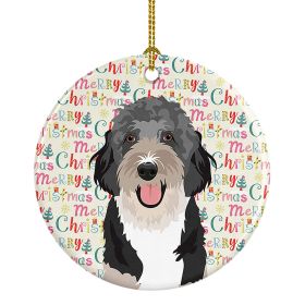 Doodle Black Tricolor #1 Christmas Ceramic Ornament Christmas Tree Hanging Decorations for Home Christmas Holiday, Party, Gift, 3 in, Multicolor