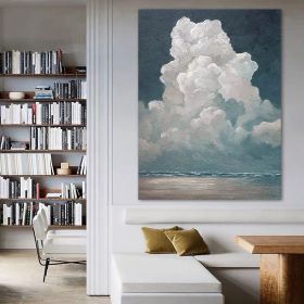 Hand Painted Oil Painting White Cloud Textured Wall Art Blue Sky Painting Cloud Painting Minimalist Cloud Wall Art White Cloud Art Blue Sky Wall (style: 01, size: 150x220cm)