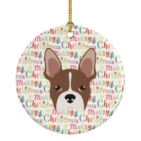 Boston Terrier Merry Christmas Ceramic Ornament Christmas Tree Hanging Decorations for Home Christmas Holiday, Party, Gift, 3 in, Multicolor (Default: Default)